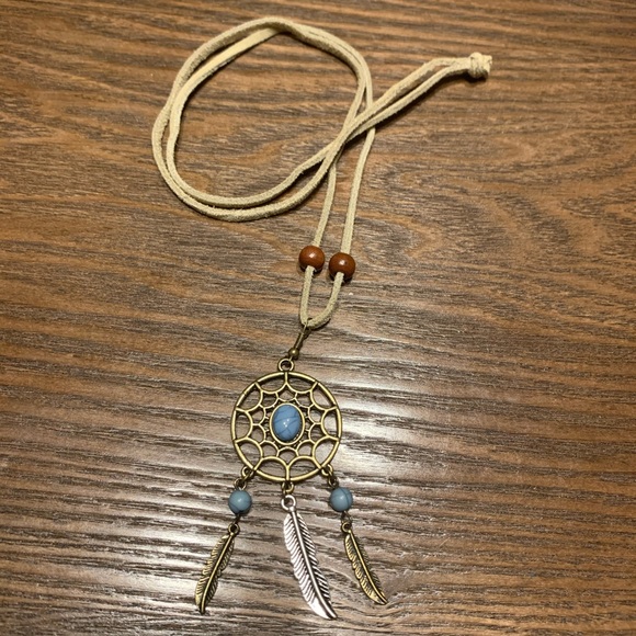 Long Blue Suede Dream Catcher Necklace 24" ONE OF A KIND HANDMADE NWOT - Picture 1 of 5